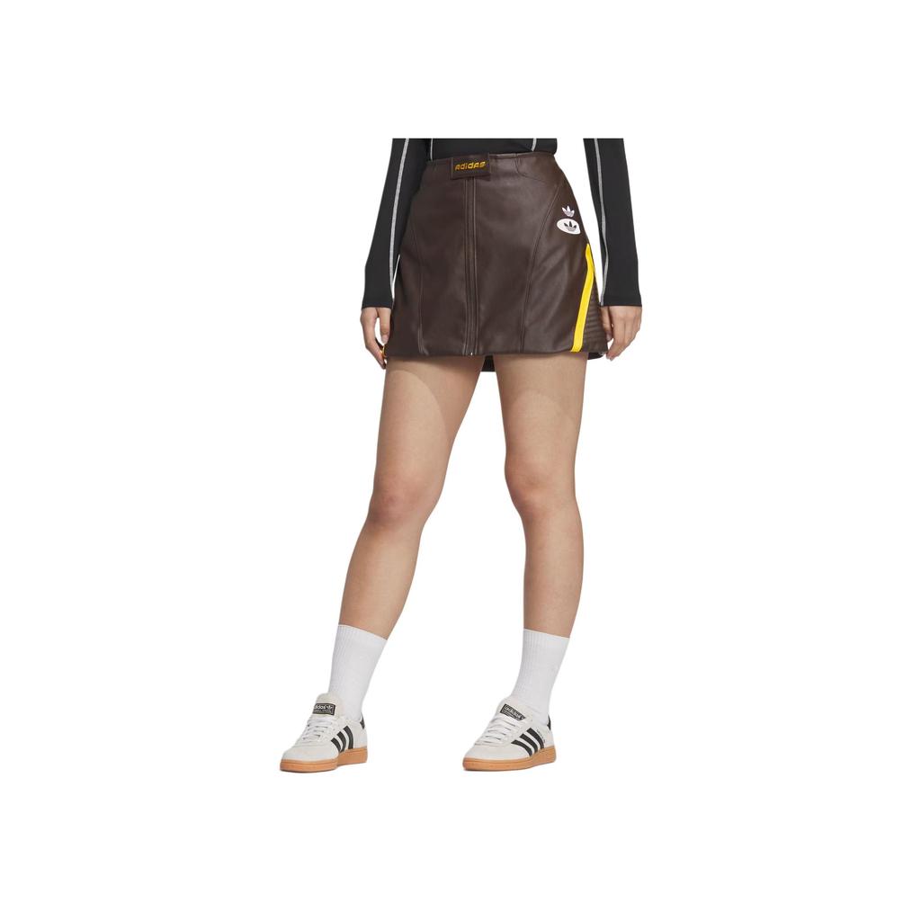 adidas Originals Women's Racing Faux Leather Mini Skirt Dark Brown JM8026