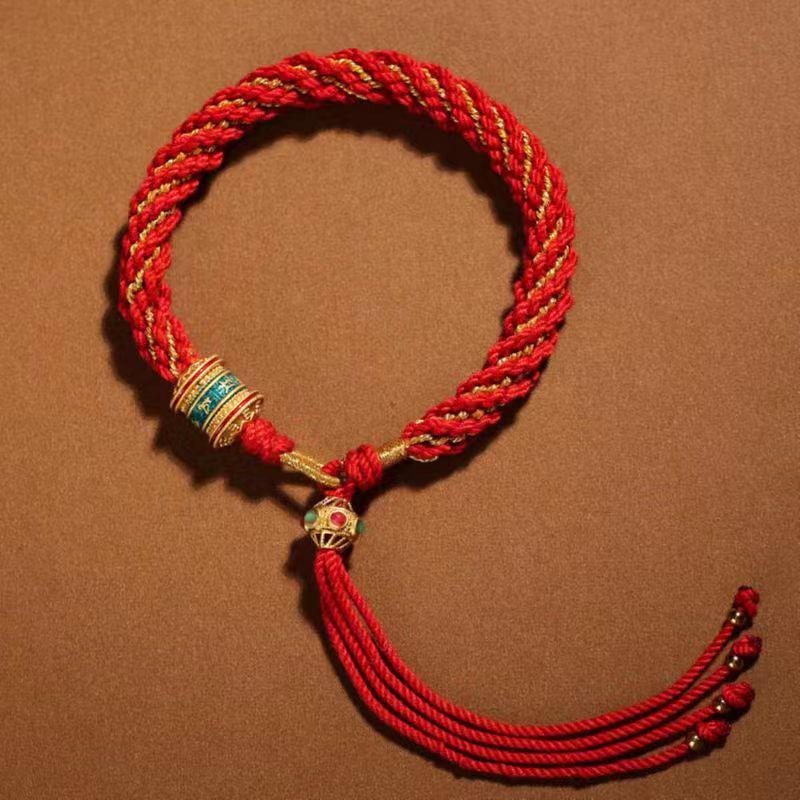 Colorful Tibetan Handmade Wealth God Bracelet – Cotton Thread Red String for Birth Year