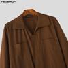 INCERUN Oversized Men Lapel Neck Long Sleeve Belt Waist Casual Loose Long Rompers Jumpsuits