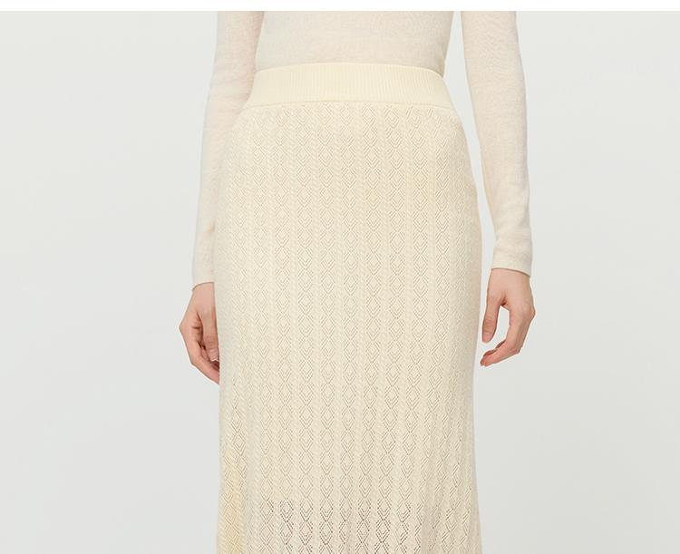 Fashionable and elegant style hollow lace texture skirt for women in spring and autumn, solid color versatile, soft and comfortable long skirt