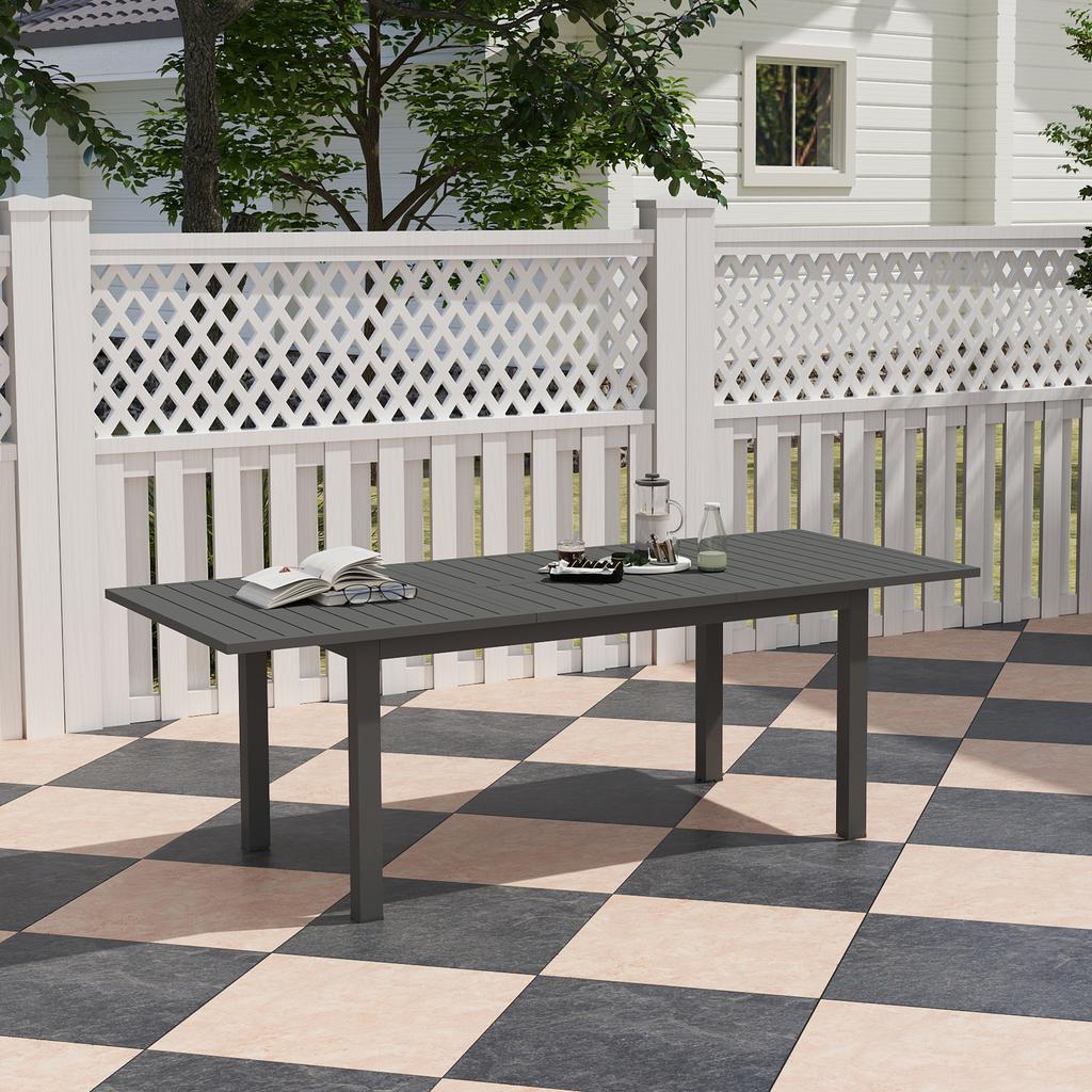 Aluminium Extending Garden Table with Slatted Top for 6-8 Person, 160/220 x 90 x 73 cm, Grey