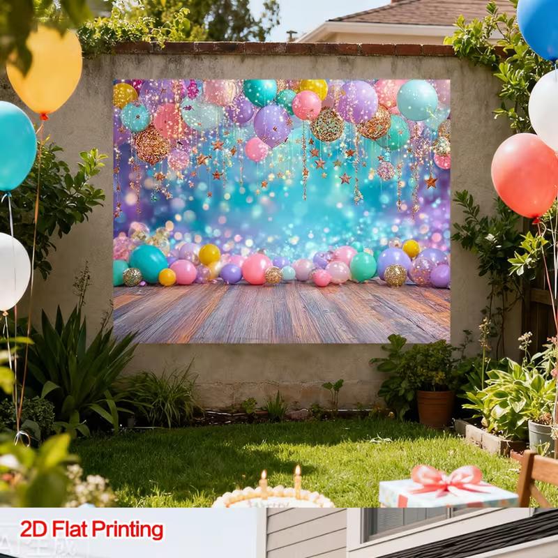 

2D Garden Party Themed Birthday Photo Booth Backdrop with Balloons 47.2x31.5inch/120*80cm
