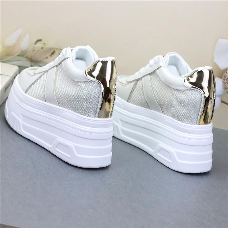 Modă Pantofi cu toc pană cu platformă de 12 cm pantofi sport pantofi cu toc platformă albă plasă aerată decupat pantofi femei zapatos de mujer