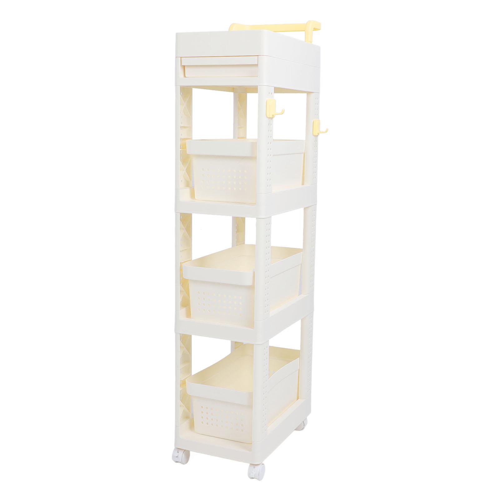 

4 Tier Rolling Cart Utility Tool Plastic Multi Functional Storage Rack with Drawer Schoolbag