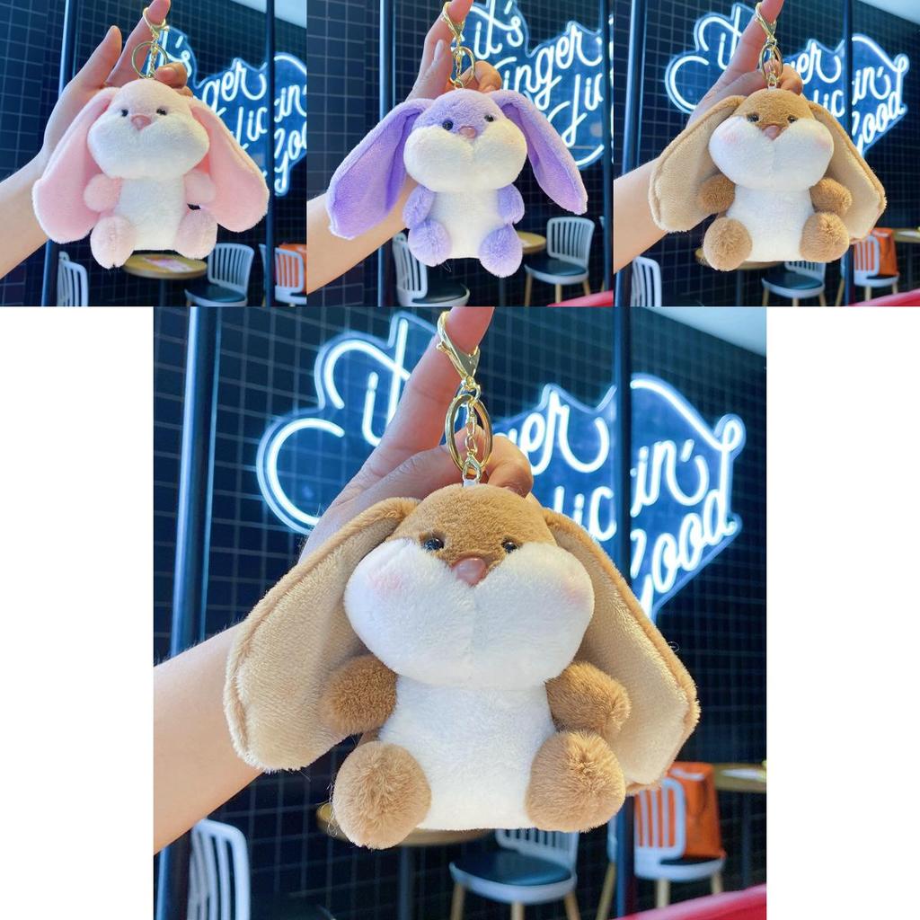 Cute Rabbit Plush Toy With Silver Keyring For Bag Accessory And Collection