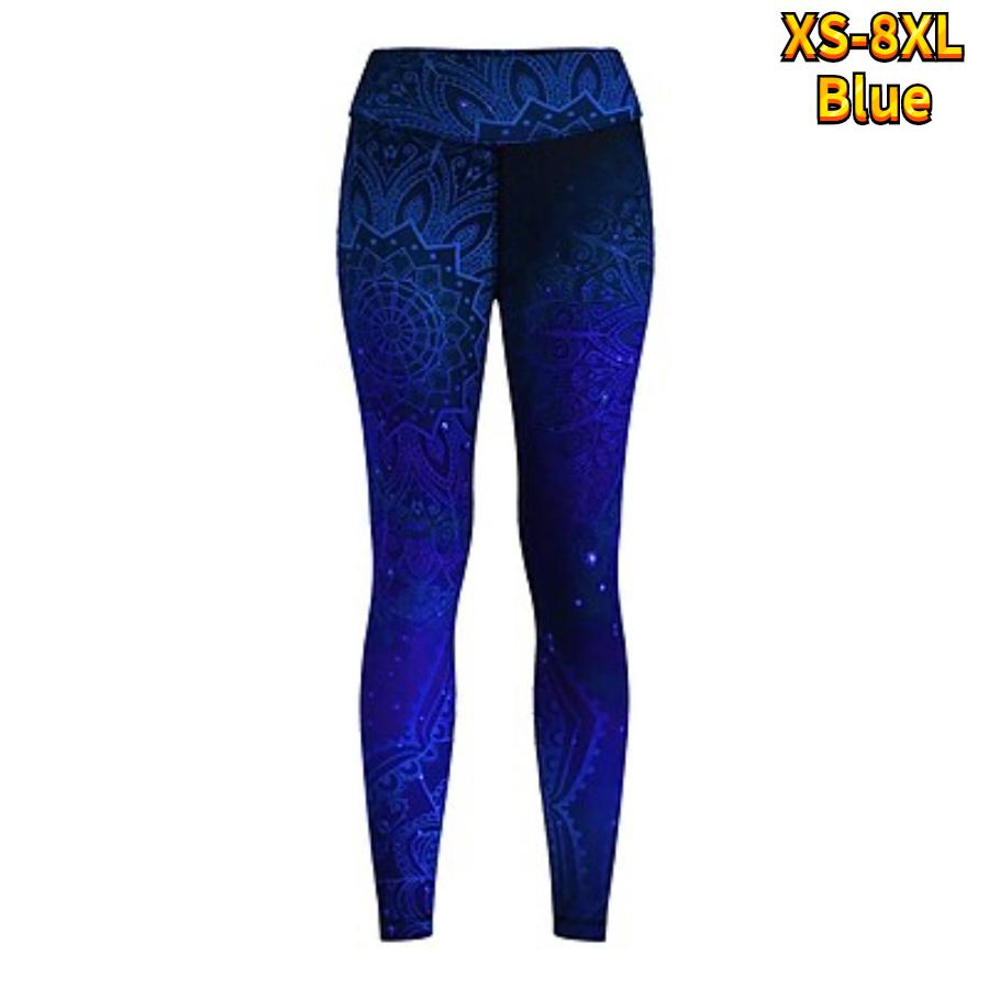 

Женские блестящие принты лотоса, эластичные леггинсы для йоги, фитнес-бег, тренажерный зал, спортивные активные брюки XS синий