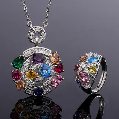 Colorful Gemstone Pendant Light Luxury Rhinestone Necklace RetroTourmaline Ring Zircon Necklace Charm for Women
