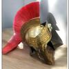 Roman Gladiator Helmet with Red Crest and Brass Queen Crest Handcrafted Medieval Warrior Armor