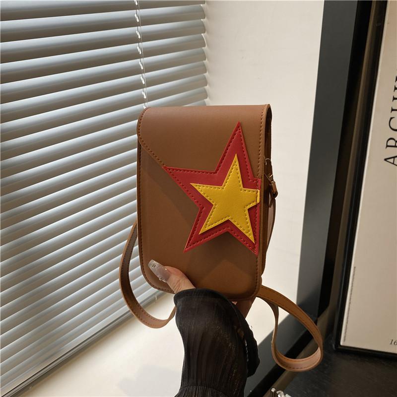 2025 new simple five-pointed star versatile solid color background mobile phone bag messenger bag Internet celebrity cartoon square bag