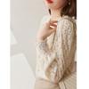Women's French Lace Lantern Sleeve Top: Autumn/Winter Brushed Crochet Hollow-Out Shirt