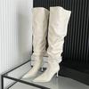 Eilyken Design Style Pleated Thin Heels Women Knee-High Long Boots Autumn Winter Pointed Toe Stripper Prom Ladies Shoes