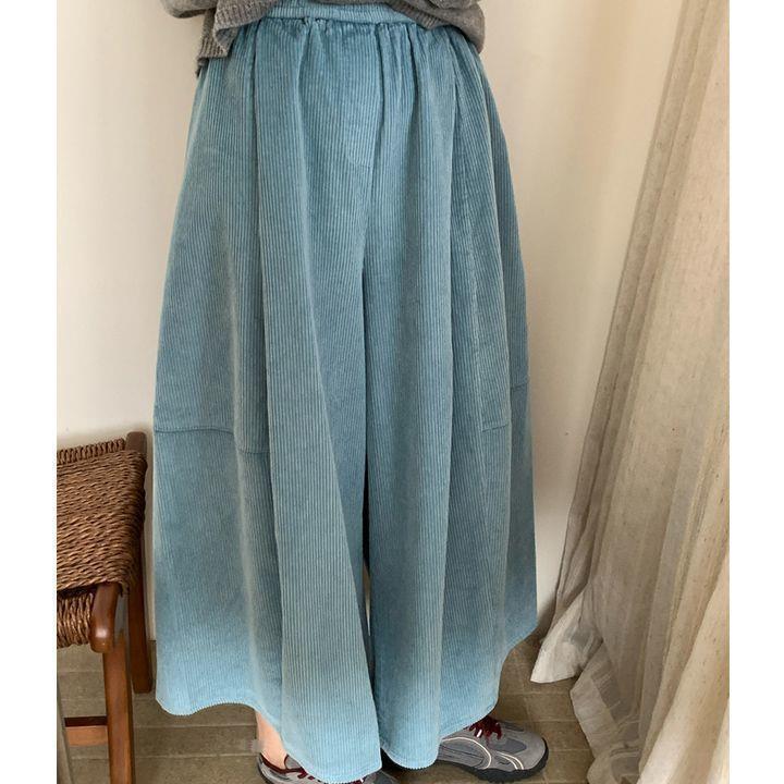 Korean Style Slimming Wide-Leg Corduroy Wool Pants for Women