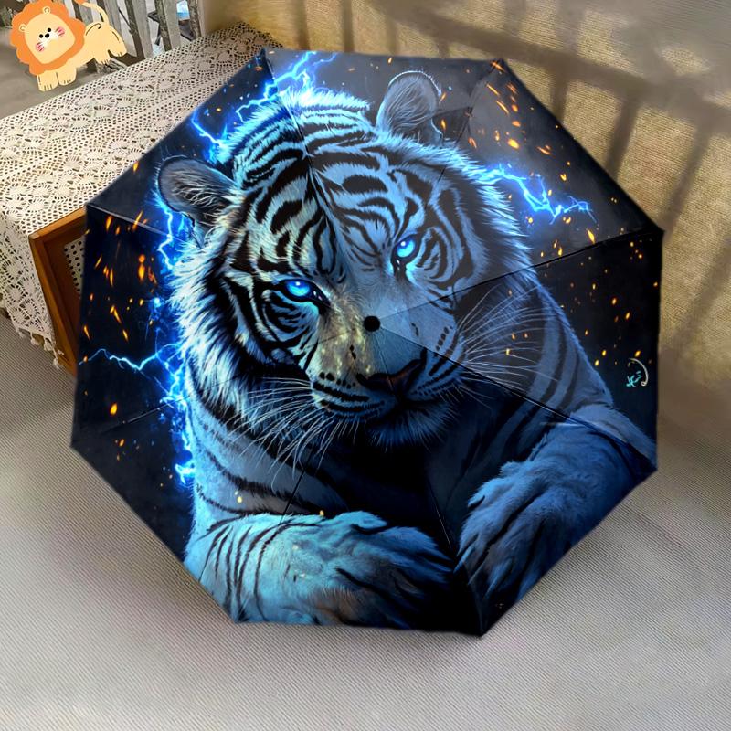 1 PC Automatic Folding Umbrella - Electric Tiger Pattern, Portable & Foldable Design with 8 Ribs, Christmas Birthday Gifts