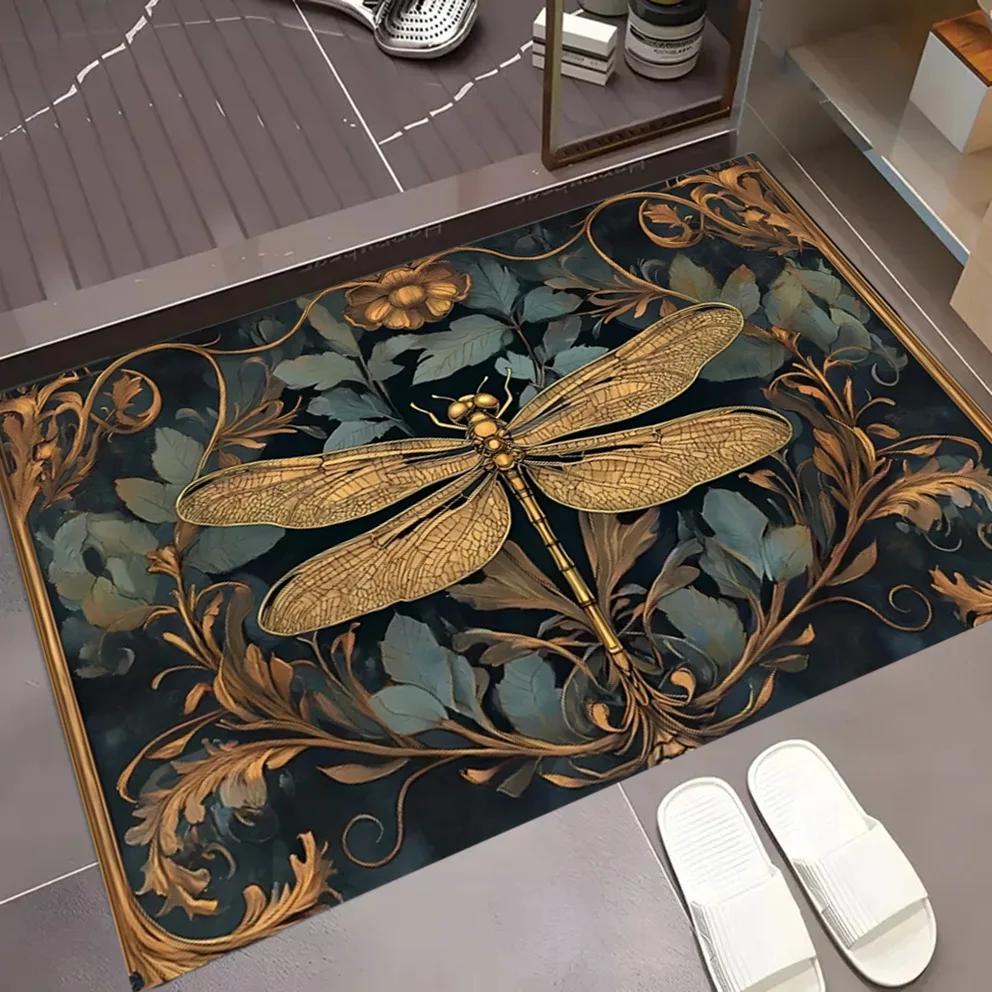 Retro Kunst Bunter Libellen Teppich Visuelles 3D Blumenmuster Eingang Eingangs Fußmatte Wohnzimmer Schlafzimmer Küche Dekoration