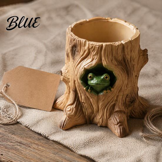 Forest Style Desk Decor Frog Tree Storage Tube, 3D Printed Realistic Stump Container, Biodegradable Pla Organizer Functional Pen Holder for