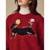 INMAN 2025 Winter Women's Cute Pet Dog 3D Floral Crew Neck Knitted Sweater