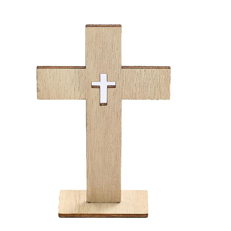 24pcs Natural Wood Standing Cross Ornaments Christian Symbol DIY Craft Decor for Church Home Prayer Festival Gifts