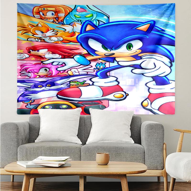 Sonic Print Tapestry, Backdrop, Easy Setup, Ideal for Bedroom, Office & Living Room, with Aesthetic Wall Hanging Decor.