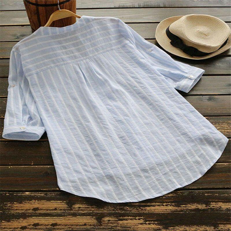 Elegant Women Retro V Neck Long Sleeve Casual Loose Baggy Tunic Tops Blouse Plus Size