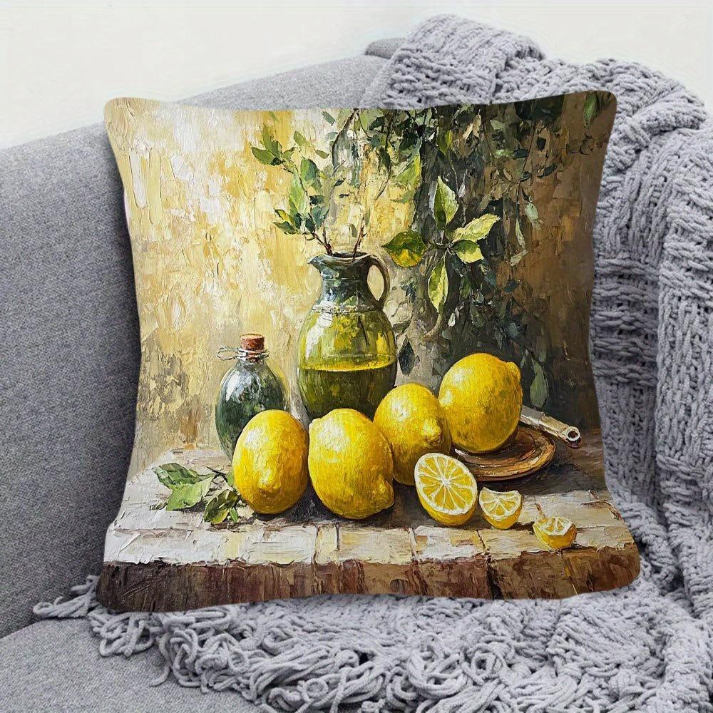 pc D Flat Pillow Not Included Lemon Still Life Oil Painting Cushion Cover Short Plush Kitchen Decor Rustic Gift Case