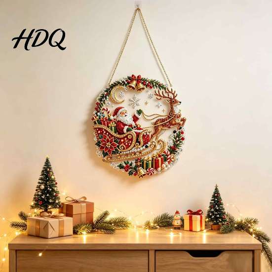 Decorative Acrylic Winter Ornaments Xmas Snowman Hanging Ornament Round Santa Reindeer Christmas Tree Decorations Door Sign for Festive Window
