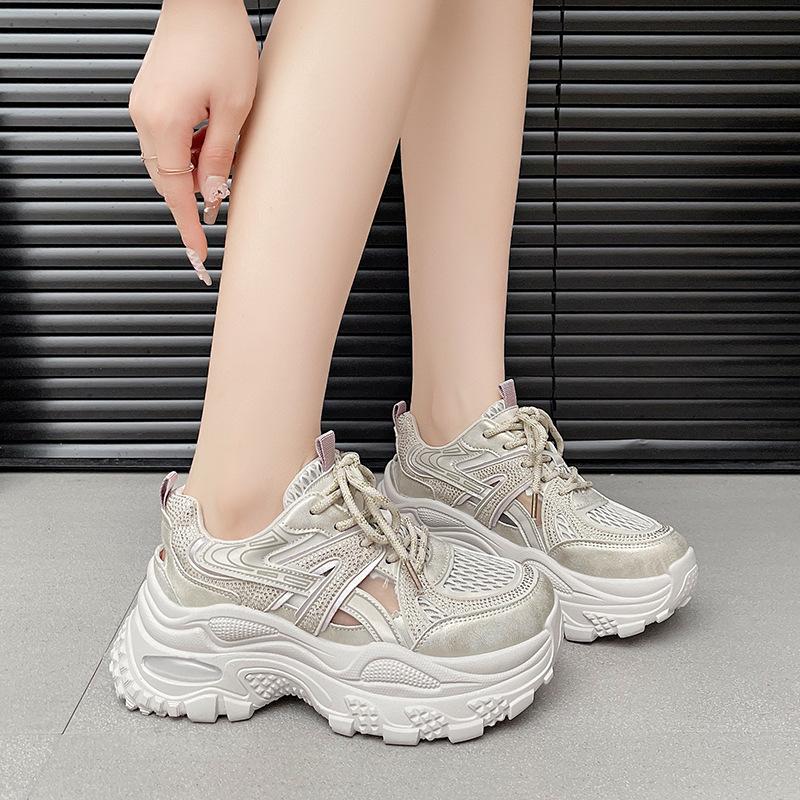 

Thick-soled hollow dad shoes women s 2025 new summer shoes versatile breathable mesh rhinestone casual sports sandals 40 шампанского
