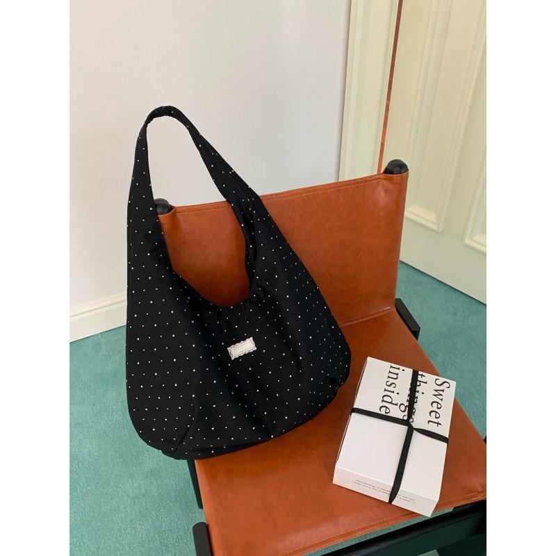 Large Capacity Canvas Tote Bag With Polka Dots Single Strap Shoulder Daily Commute Casual Streetwear