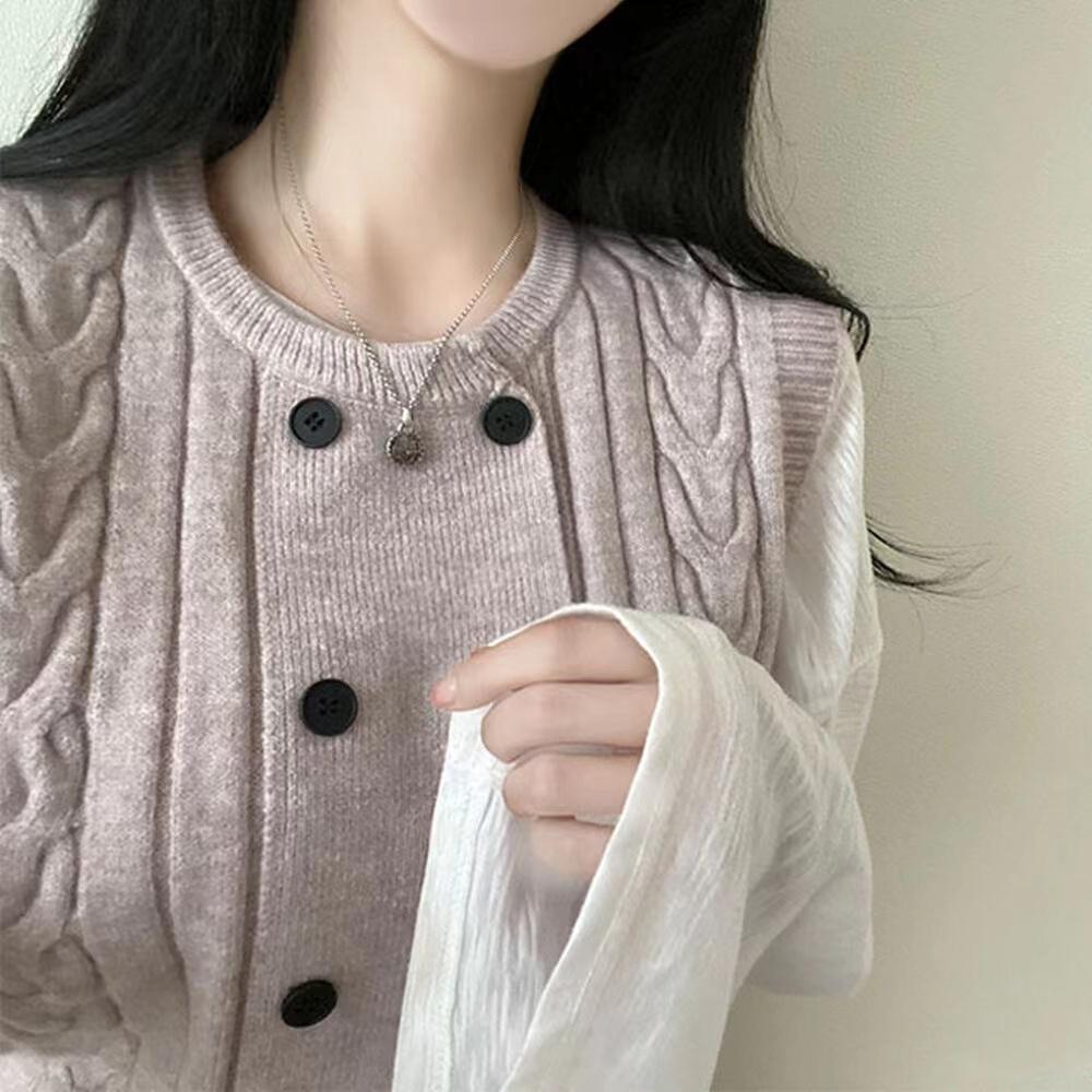 Korean Fashion Knitting Double Breasted Sweater Winter Retro Knit New Design Cardigan Women Aesthetic Casual Joker Sleeveless Vest