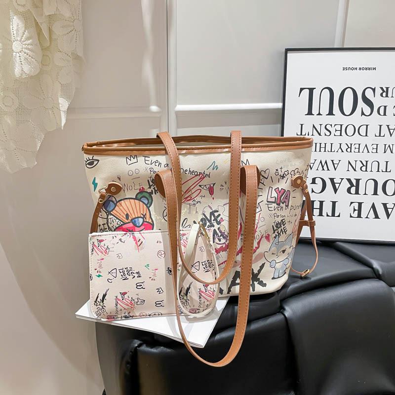 Modna torba shopper z nadrukiem graffiti dla kobiet, Wszechstronna duża torba na ramię do pracy, Szykowna codzienna torebka KTB