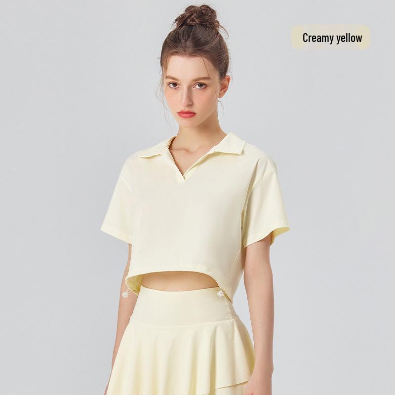 

Женская быстросохнущая футболка для йоги с высоким воротом: Чистый и стильный спортивный топ с коротким рукавом L