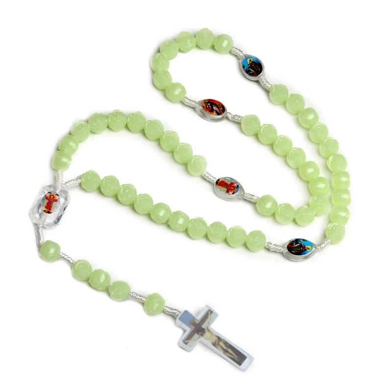 glowing in Dark Rosary Necklace Holy Jewelry Charm Decoration for Birthday Wedding Festival Decoration