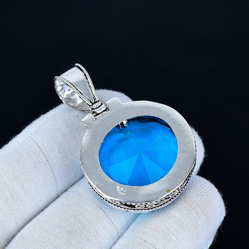 Blue Topaz Pendant, 925 Sterling Silver Handmade Jewelry, Blue Topaz Silver Pendant, Party Wear Jewelry For Women's, Pendant Valentine's Day Gift