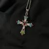 Gothic Y2K Crystal Zircon Cross Pendant Necklace for Women European and American Fashion Neck Chain Party Jewelry Birthday Gift
