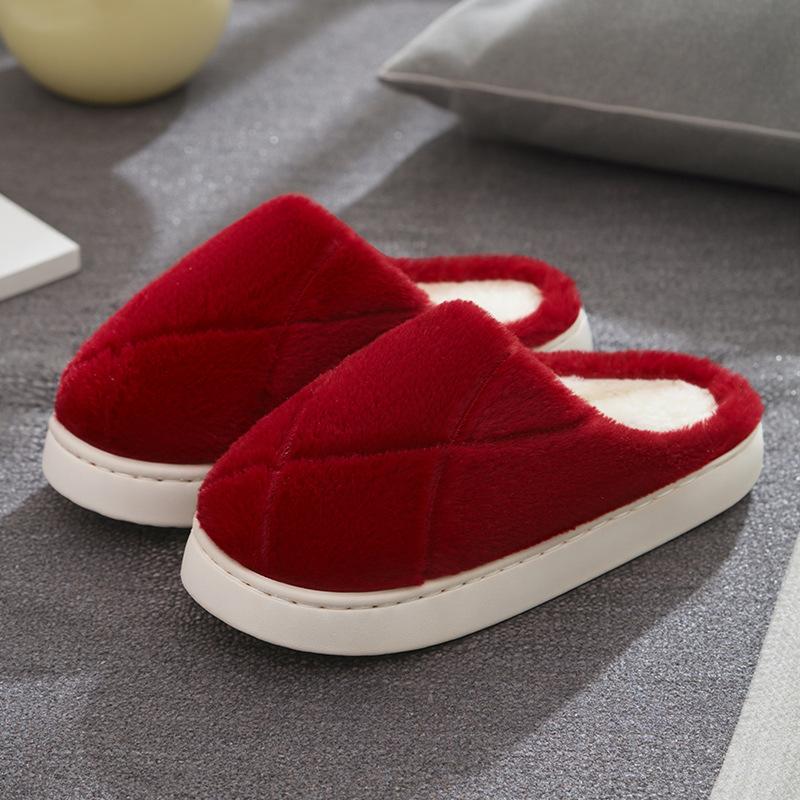 New Cross Plush Cotton Slippers Women's Autumn and Winter Non-slip Indoor Home Thick Bottom Warm Cotton Drag Men's