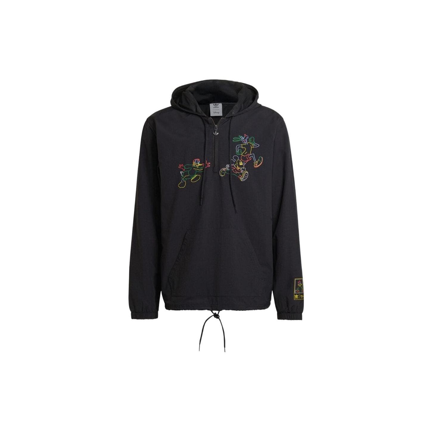 adidas originals x Disney Crossover Half Zipper Pullover Large Logo Cartoon animal Pattern Long Sleeves Jacket Black Men s HF4929 M