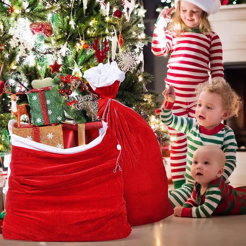 6/1pcs Large Santa Claus Gift Bags Christmas Velvet Drawstring Bag Candy Present Packing Pouches Holiday New Year Decor Supplies