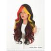 Colorful Highlighted Long Curly Wig 28 Inch Black Red Gold Curtain Bangs Festival Party Synthetic Full Cap Wig for Women