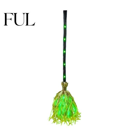 Scopa Alimentata a Batteria Strega di Halloween con Luce LED Verde, Scopa Luminosa da Mago Cosplay Decorazione per la Casa, Accessorio per Costumi per Feste a Tema,