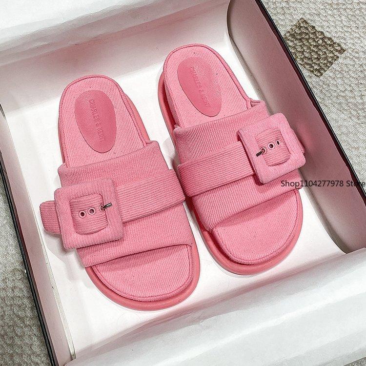 Mode 2025 Dicksohlige Hausschuhe für Damen Knopfdesign Lässige Hausschuhe zum Ausgehen Schuhe für Damen Zapatos De Mujer