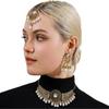 Indian Bride Vintage Diamond-encrusted Tassel Head Chain Metal Wings Tassel Necklace Earrings Headgear Three-piece Set