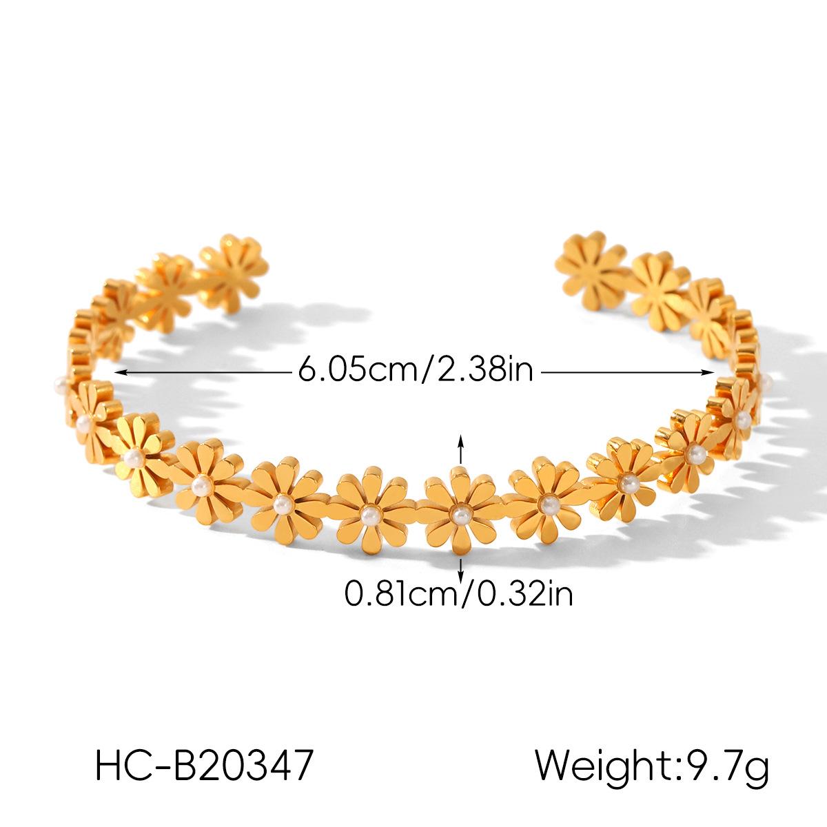 

Jewelry 18K Gold Stainless Steel Bracelet for Women, Niche High-end Pearl Flower Open Bangle, Titanium Steel Hand Jewelry