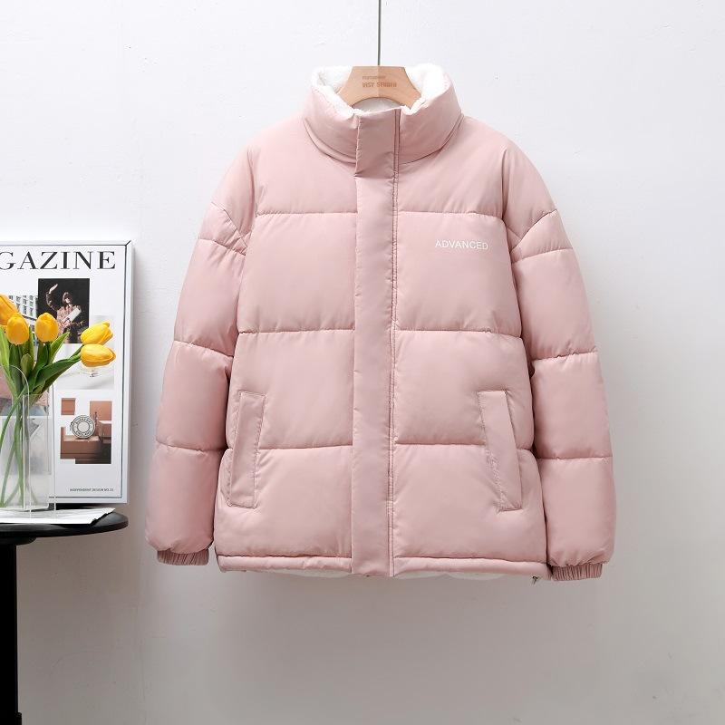 

Down Cotton-padded Clothes for Men and Women Short Models, New Velvet Thickened Stand-up Collar Bread Clothes, Warm Casual Cotton-padded Jackets S розовый