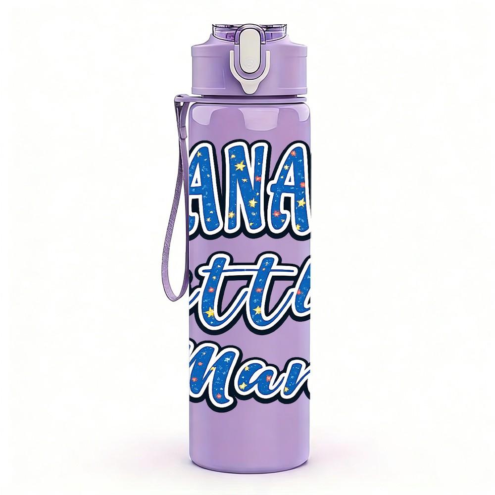 1PC Nana Little Man Slogan Print 750ml Color Plastic Sports Water Bottle Leakproof Flip Straw Lid Suitable for Sports Office Home Use