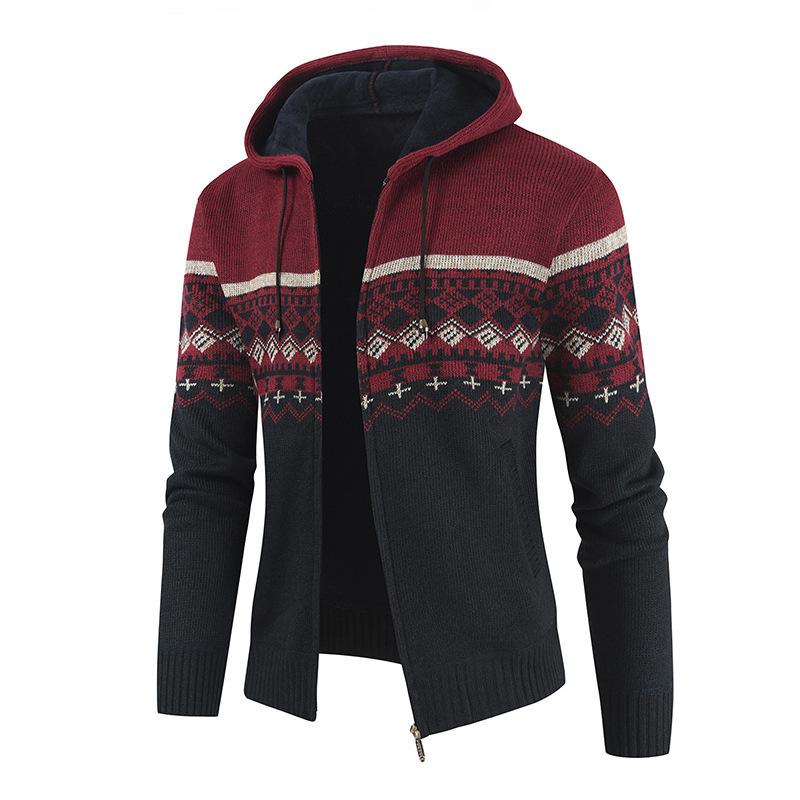 Extra Fleece Thickened Men s Sweater Plus Size Men s Casual Jacket Hooded Cardigan M красный
