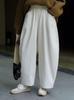 Japanese Lazy Style Curved Corduroy Wide-Leg Pants - Women's Elastic Waist, Loose Fit, Slimming Design