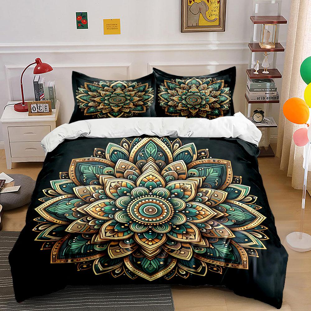 Mandala Art Décor Three-Piece Set Soft Comfortable Duvet Cover Bedding Set Included 1*Duvet Cover & 2*Pillowcases, Gift