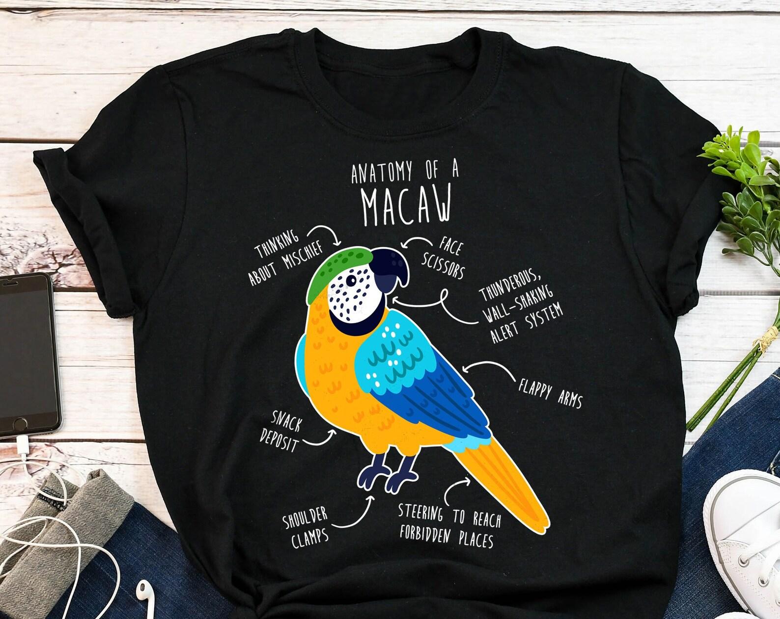 Blue and Gold Macaw Shirt, , , Funny Parrot Lover Gift, Cute Pet Bird T-shirt, Macaw Mom Tee, Macaw Dad Top Anatomy 160