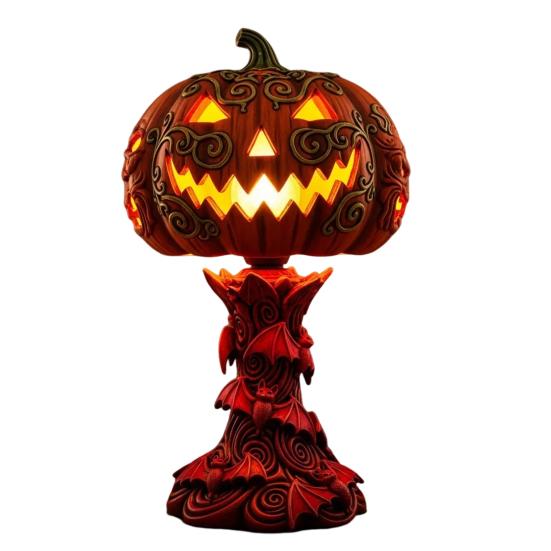 Halloween Pumpkin Light Resin Skeleton Ghost Witch Pumpkin Lantern Gothic Curved Pumpkin Night Light for Home Tabletop Desk Decor
