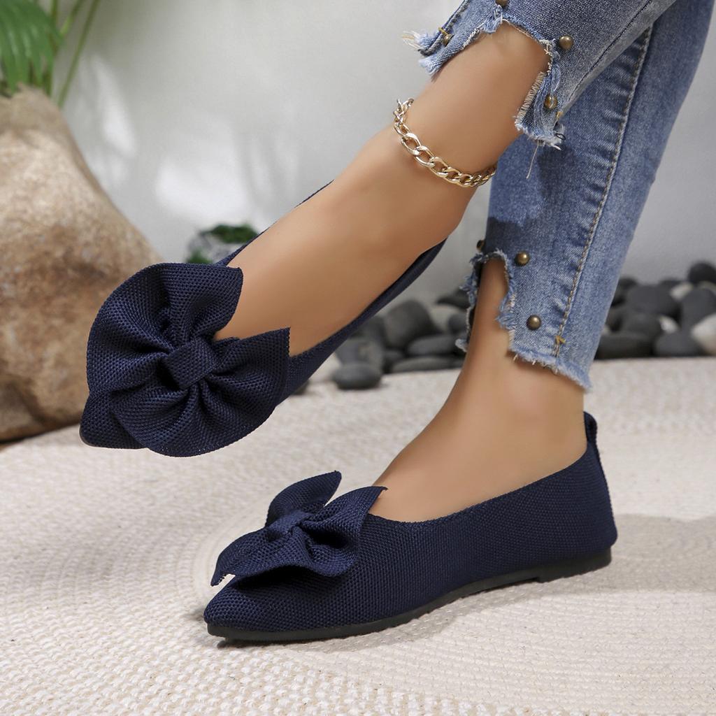 Sneakers new shallow mouth pointed head flat bottom low-top shoes women's flat heel bow breathable shoes
