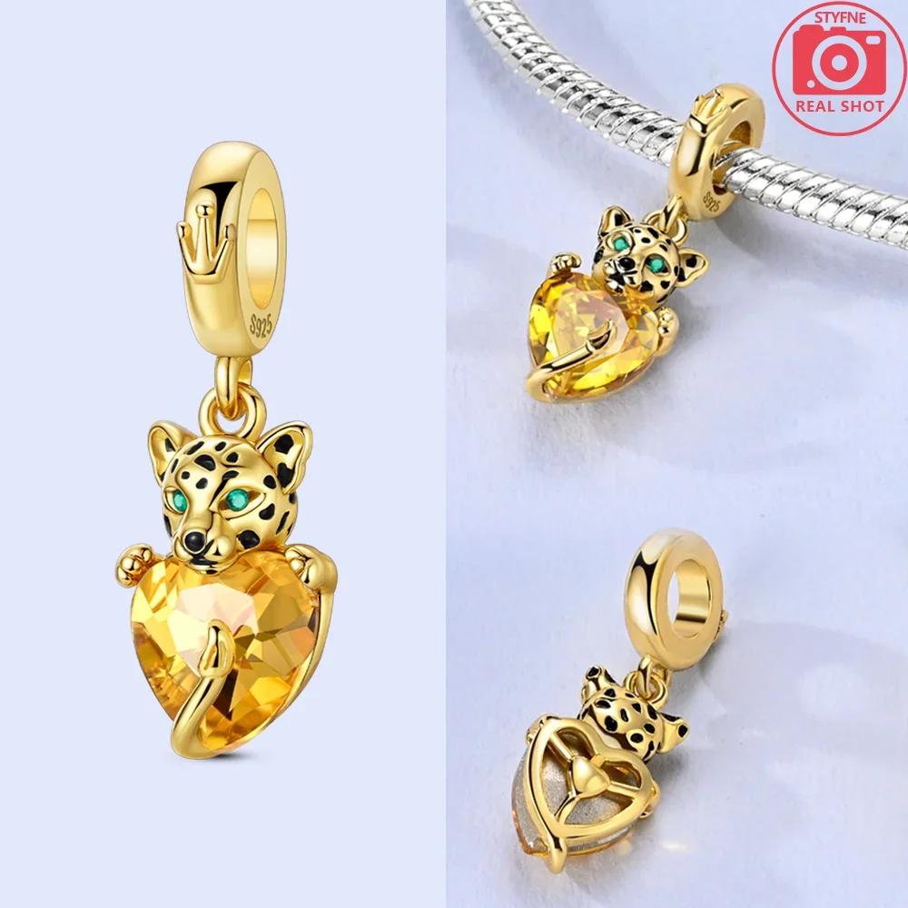 Original Copper Sun Leopard Gold Diy Charms Beads Inlaid Zircon Pendants Fit Bracelet Diy Jewelry Women Gift
